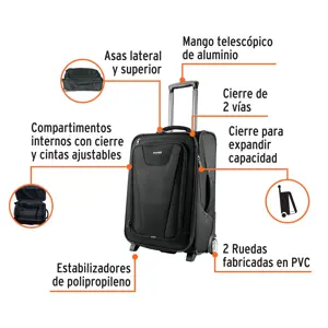 Maleta de cabina ligera negra 49 L, Truper