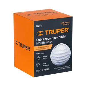 14250 / MAS Cubrebocas tipo concha por pieza en caja de 50 pz, Truper