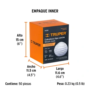 Cubrebocas tipo concha por pieza en caja de 50 pz, Truper