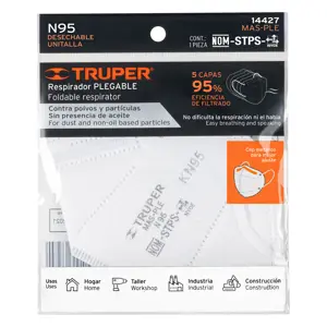 14427 / MAS-PLE Respirador plegable N95, para polvos y partículas, Truper
