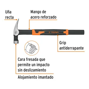 Truper Martillo tubular para cimbra 16 oz uña recta, mango acero