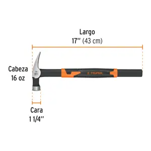 Truper Martillo tubular para cimbra 16 oz uña recta, mango acero