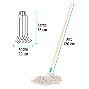 Trapeador tipo mechudo, 250 g con bastón de 120 cm, KLINTEK
