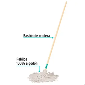 Trapeador tipo mechudo, 350 g con bastón de 120 cm, KLINTEK