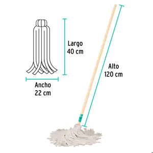 Trapeador tipo mechudo, 350 g con bastón de 120 cm, KLINTEK