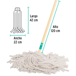 Trapeador tipo mechudo, 450 g con bastón de 120 cm, KLINTEK
