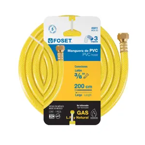 Manguera para gas, PVC amarilla, 3/8