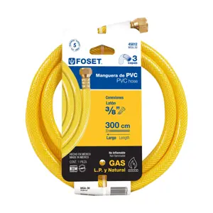 Manguera para gas, PVC amarilla, 3/8