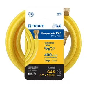 Manguera para gas, PVC amarilla, 3/8