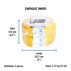 Manguera para gas, PVC amarilla, 3/8