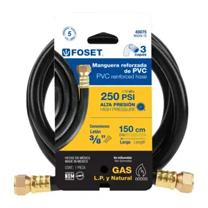 Manguera para gas, PVC negra, 3/8