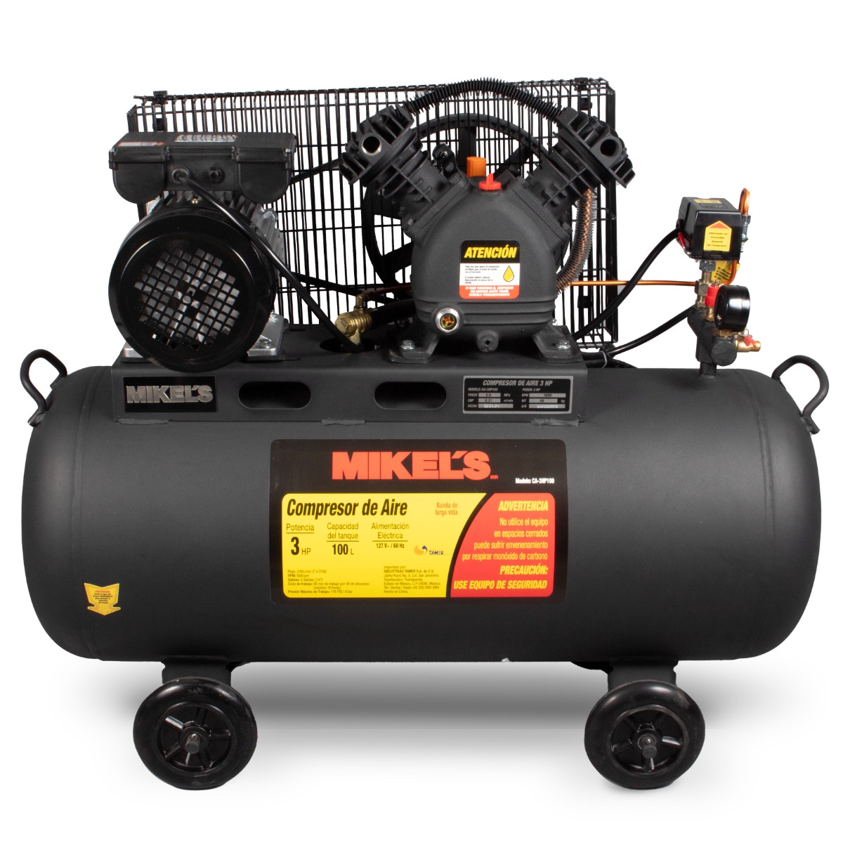MIKELS-CA-3HP100 / CA-3HP100 Compresor de aire 3 HP con banda (100 lts)