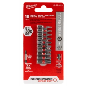 Juego de Puntas de Insercion de Seguridad SHOCKWAVE Torx® 10pzas Milwaukee 48-32-4618
