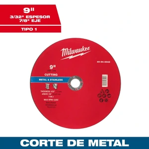 MILWAUKEE-49-94-0043 / 49-94-0043 Disco de corte para metal 9" x 3/32" x 7/8" – Tipo 1 Milwaukee 49-94-0043