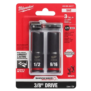 Juego de 3 pzs de cubos de impacto para destornillador de 3/8" SHOCKWAVE Milwaukee 49-66-4417
