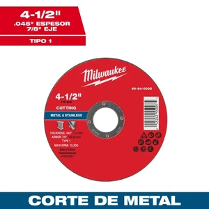 MILWAUKEE-49940005 / 49940005 Disco de corte para metal 4-1/2" x .045" x 7/8" – Tipo 1 Milwaukee 49-94-0005