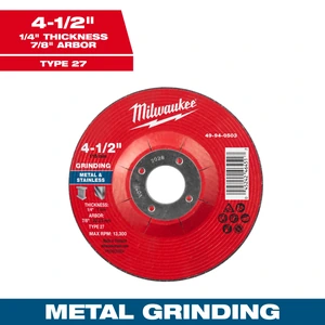 MILWAUKEE-49940503 / 49940503 Disco de desbaste para metal 4-1/2" x 1/4" x 7/8" – Tipo 27 Milwaukee 49-94-0503