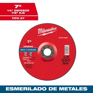 Disco de desbaste para metal 7" x 1/4" x 7/8" – Tipo 27 Milwaukee 49-94-0533