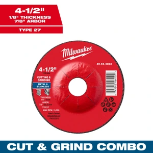 Disco combinado corte y desbaste para metal 4-1/2" x 1/8" x 7/8" – Tipo 27 Milwaukee 49-94-0803