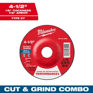 Disco combinado corte y desbaste para metal Performance+ 4-1/2" x 1/8" x 7/8" – Tipo 27 Milwaukee 49-94-0903
