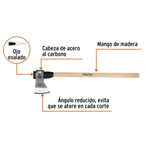 Hacha media labor 3-1/2 lb, mango de madera 36
