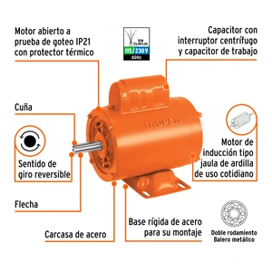Motor eléctrico monofásico de 1/4 HP, alta velocidad, Truper