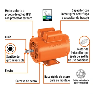 Motor eléctrico monofásico de 2 HP, alta velocidad, Truper