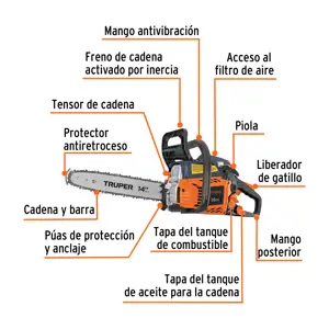Motosierra 38 cc a gasolina con barra de 14