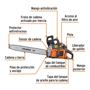 Motosierra 38 cc a gasolina con barra de 16