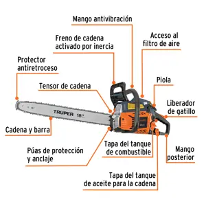 Motosierra 38 cc a gasolina con barra de 18