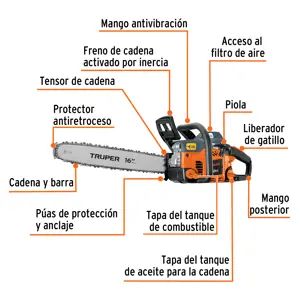 Motosierra 50 cc a gasolina con barra de 16
