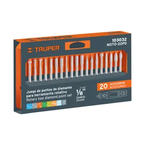 Kit de puntas diamantadas p/hta. rotativa, 20 pzs, TRUPER