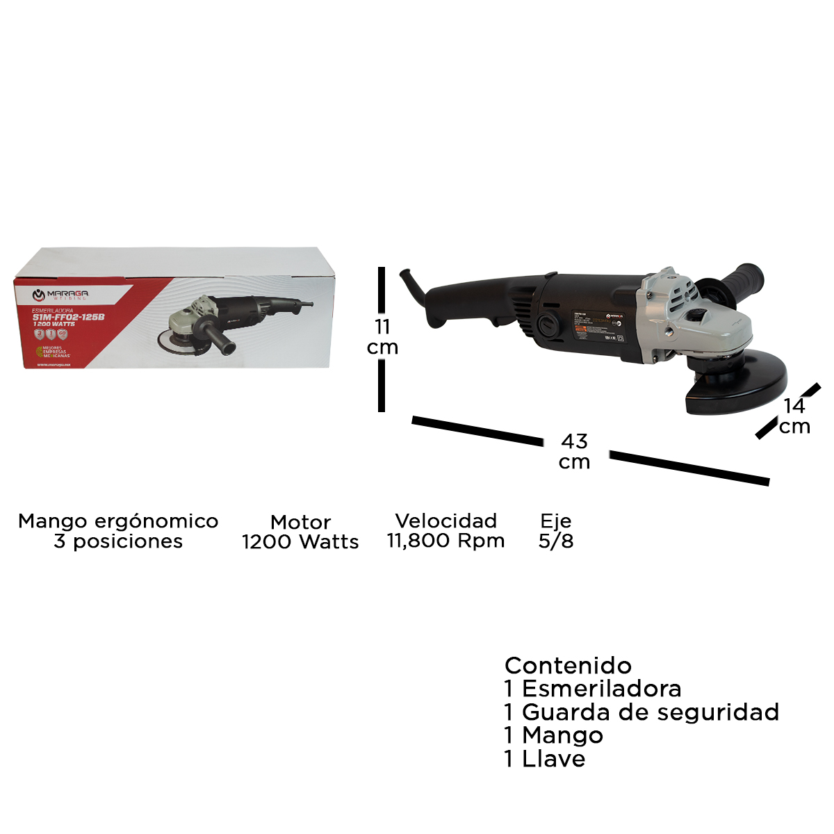 MP1200 / 7502224730822 Esmeril Angular Maraga 1200W 5 Pulgadas MP1200