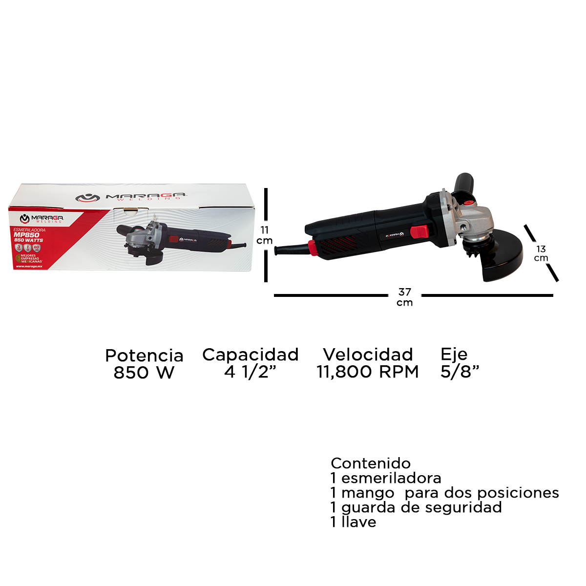 Esmeril Angular Maraga 850W 4 1/2 Pulgadas MP850A