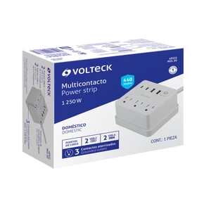 Volteck Multicontacto 16 AWG doméstico 3 entradas 4 ptos USB, blanco