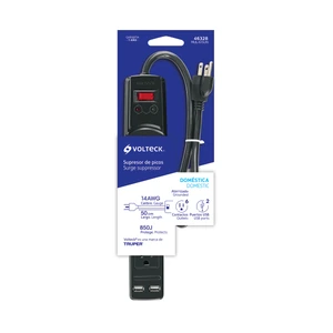 Volteck Multicontacto 16 AWG 6 entradas 2 ptos. USB sup. 150J, negro