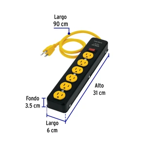 Volteck Multicontacto 14 AWG, 6 entradas sup. de picos 600 J, negro