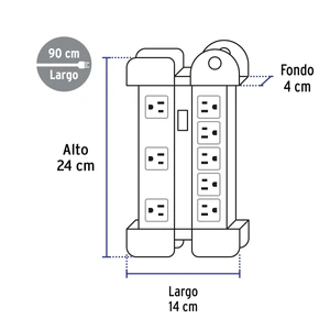 Volteck Multicontacto 14 AWG industrial supresor de picos 8 entradas