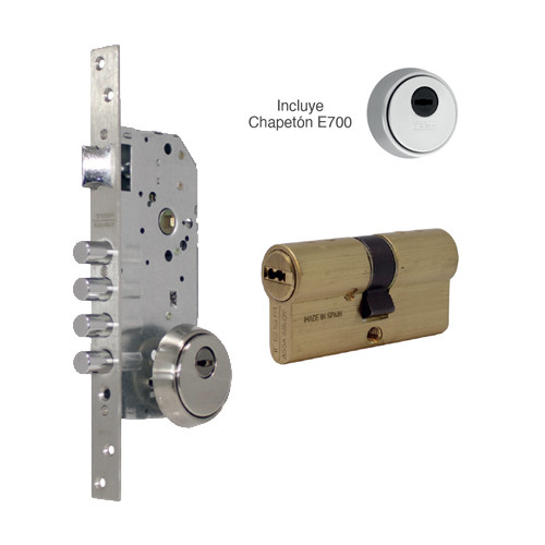MECANISMO RB200 SIN CILINDRO LATON CON PICAPORTE ESCUDO E700 TX80 30X30 MTO (MAKE TO ORDER)
