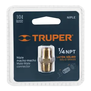 Niple de latón, tipo FF, cuerda 1/4 NPT, Truper