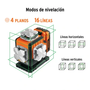 Nivel láser verde, alcance 30m,16 líneas, recargable, TRUPER