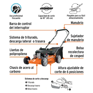 Podadora con motor a gasolina de 4 HP, 18