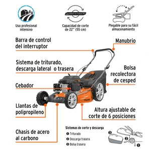 Podadora con motor a gasolina de 6 HP, 22