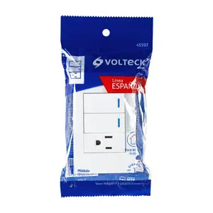 45597 / PA-APCO-E2B Volteck Placa armada 2 interruptores,1 contacto,1mod,Española,blanco