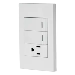 45597 / PA-APCO-E2B Volteck Placa armada 2 interruptores,1 contacto,1mod,Española,blanco