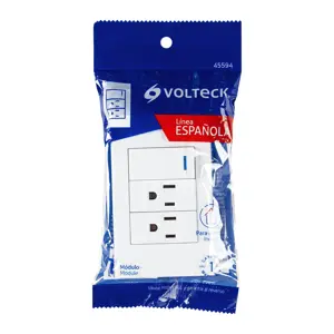 45594 / PA-APCO-E3B Volteck Placa armada 1 interruptor, 2 contactos,1mod,Española,blanco