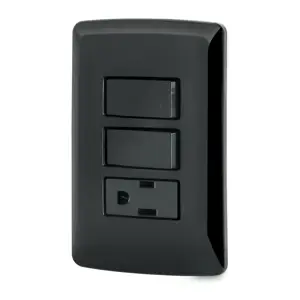 47592 / PA-APCO-I2N Volteck Placa armada contacto 2 interruptores,negro, línea Italiana