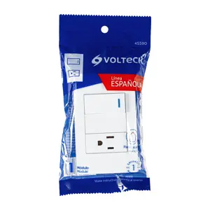 45590 / PA-APCO1-EB Volteck Placa armada 1 interruptor,1 contacto,1mod, Española, blanco