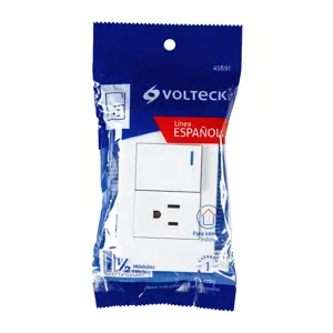 45591 / PA-APCO15-EB Volteck Placa armada 1 interruptor,1contacto,1.5mod,Española, blanco