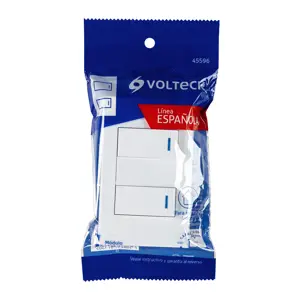 45596 / PA-APDO1-EB Volteck Placa armada 2 interruptores, 1 módulo, Española, blanco